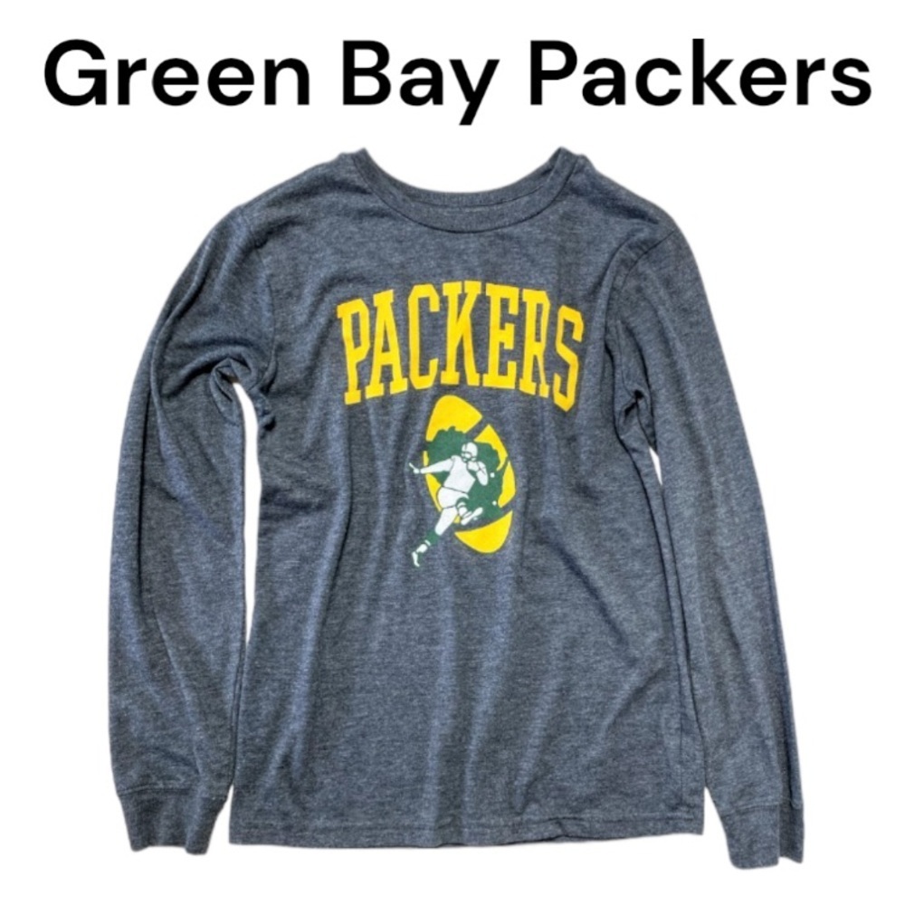 Boys NFL Green Bay Packers Gray Long Sleeve T-Shirt Size Large (10/12)